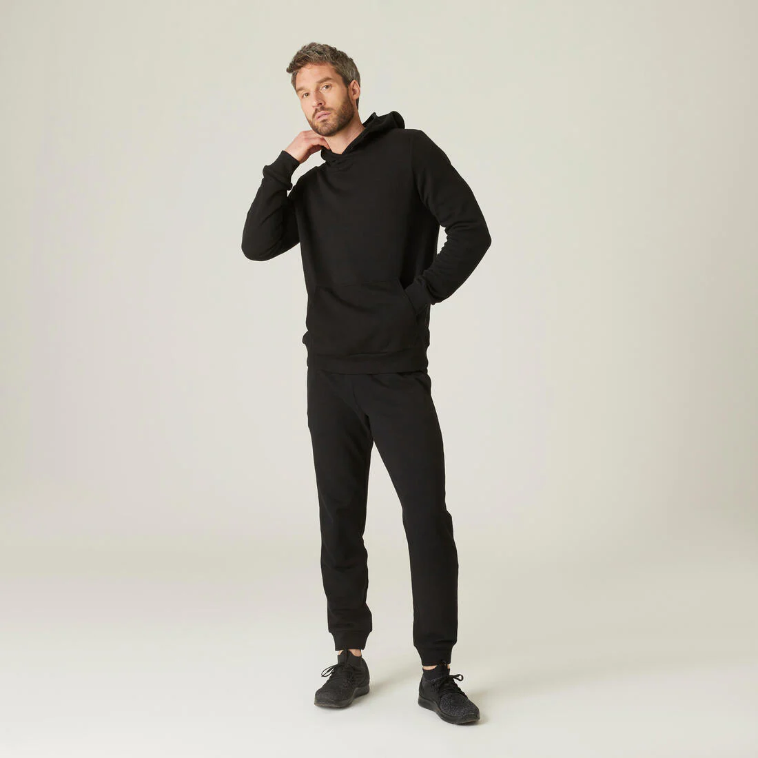 Men's Crew Fitness Hoodie 100 - Black - Image 3