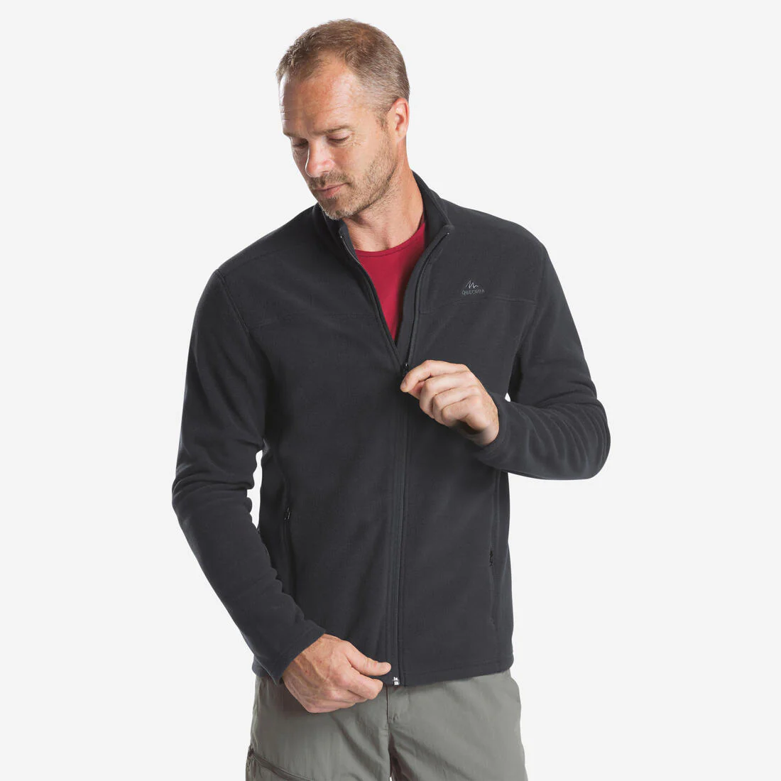 Men's Mountain Hiking Fleece MH100 Full Zip - Black