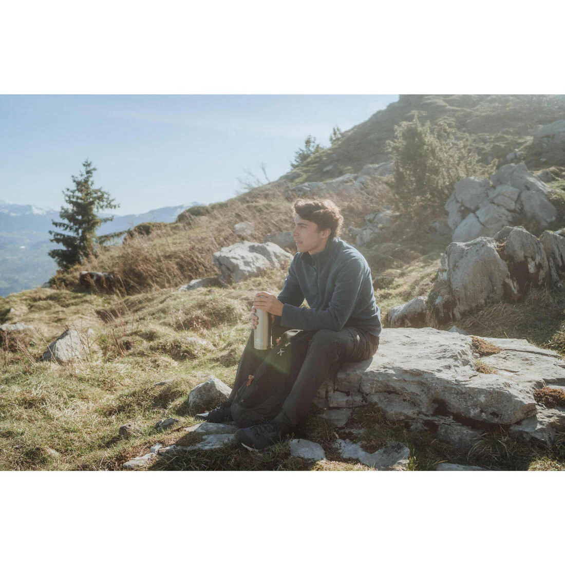 Men’s Mountain Hiking Fleece MH100 Half Zip - Blue - Image 3