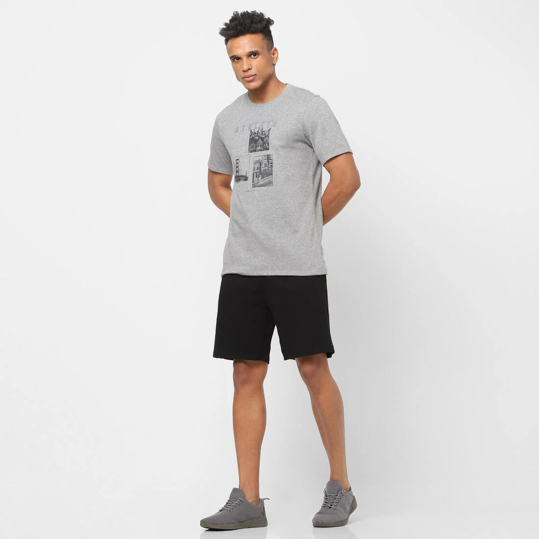 Men's Short-Sleeved Straight-Cut Crew Neck Cotton Fitness T-Shirt 500 - Image 13
