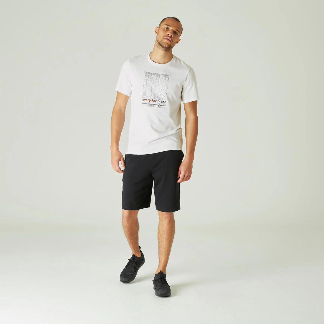 Men's Short-Sleeved Straight-Cut Crew Neck Cotton Fitness T-Shirt 500 - Image 3