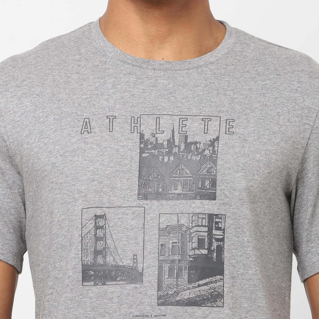 Men's Short-Sleeved Straight-Cut Crew Neck Cotton Fitness T-Shirt 500 - Image 7