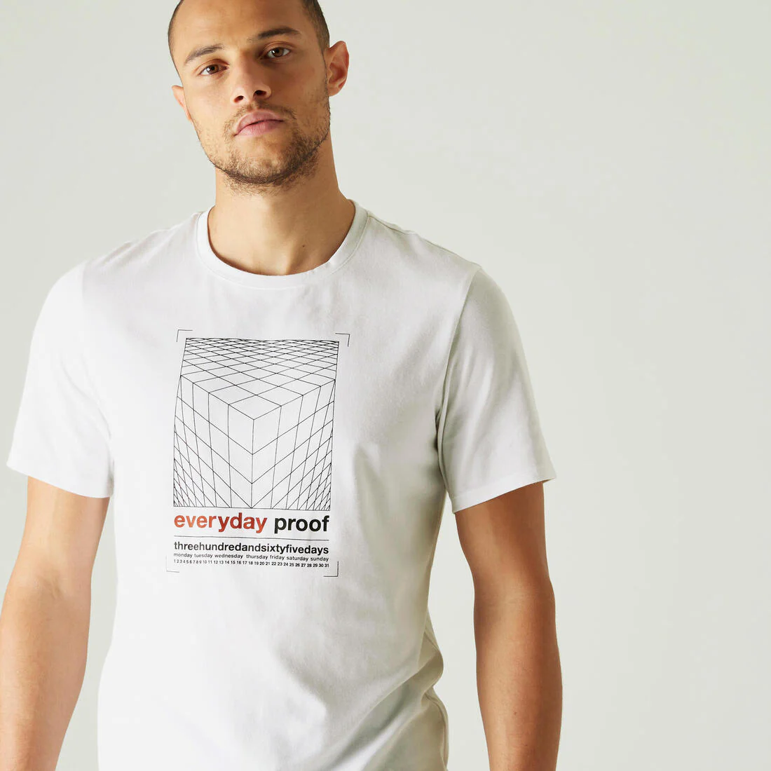 Men's Short-Sleeved Straight-Cut Crew Neck Cotton Fitness T-Shirt 500 - Image 8