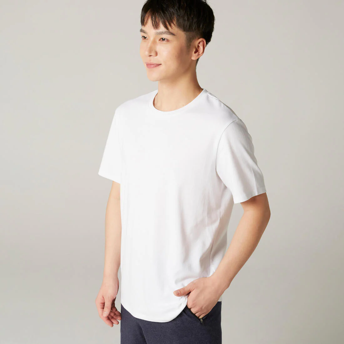 Men's Short-Sleeved Straight-Cut Crew Neck Cotton Fitness T-Shirt 500 Garnet - Image 12