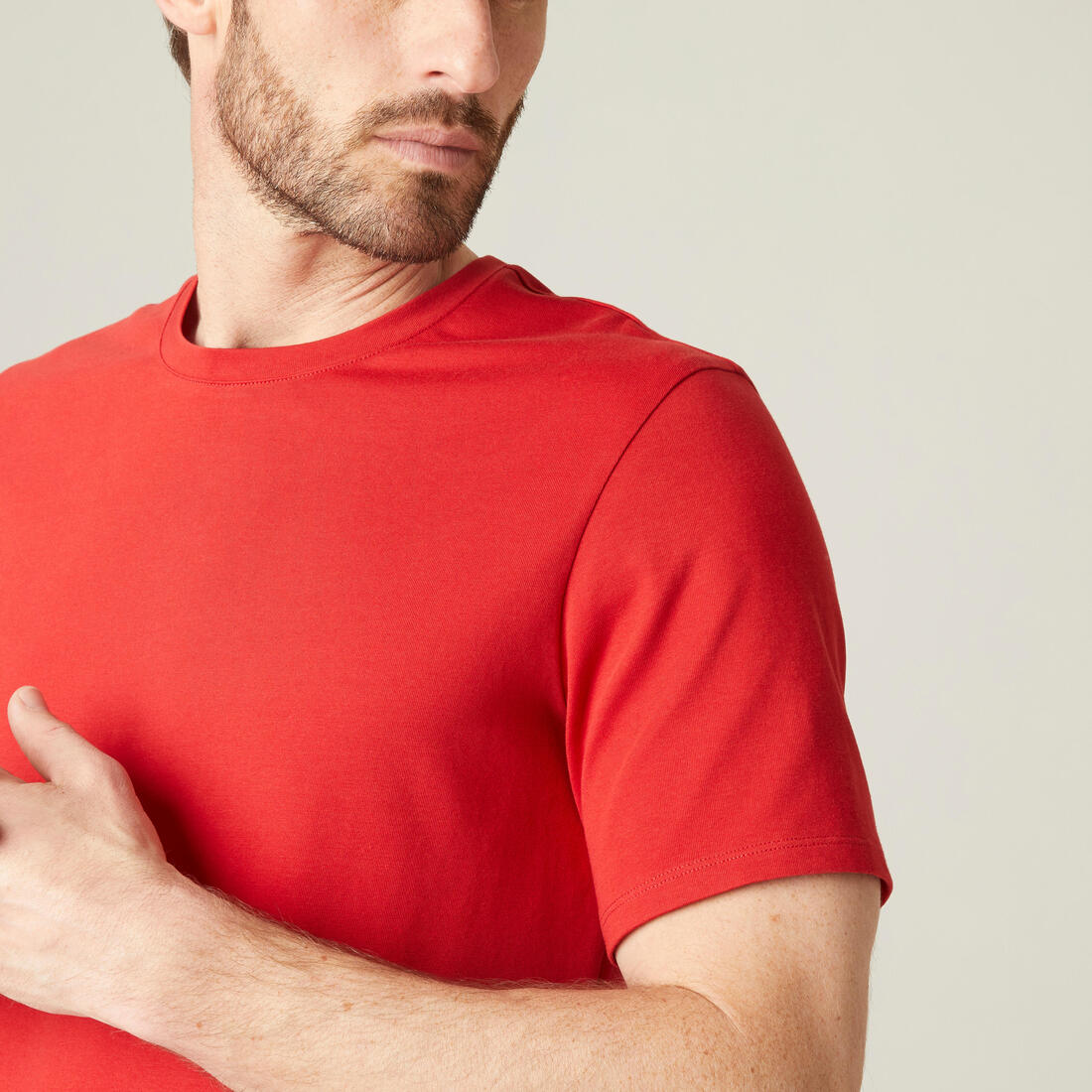 Men's Short-Sleeved Straight-Cut Crew Neck Cotton Fitness T-Shirt 500 Garnet - Image 27