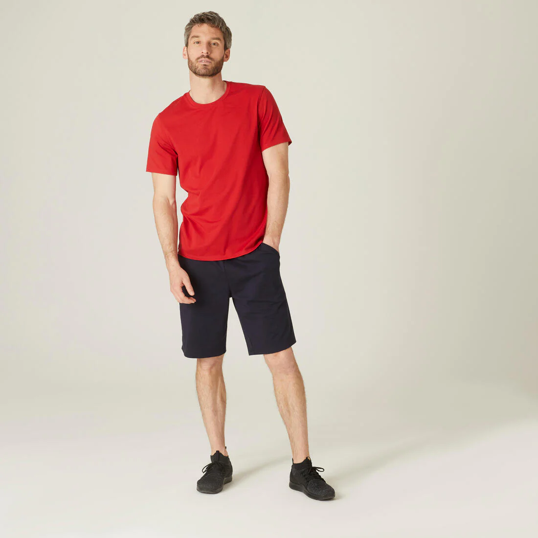 Men's Short-Sleeved Straight-Cut Crew Neck Cotton Fitness T-Shirt 500 Garnet - Image 38