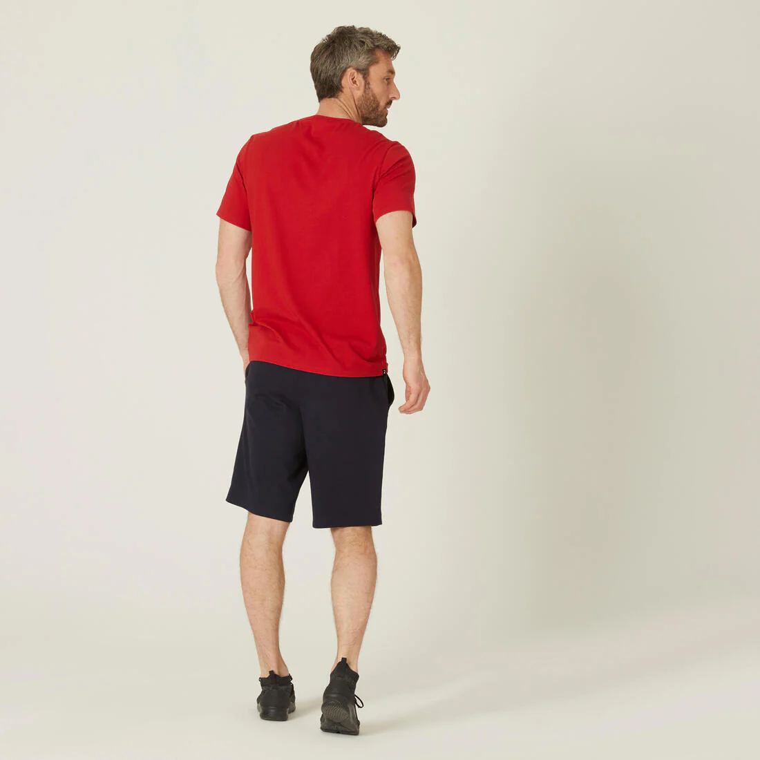 Men's Short-Sleeved Straight-Cut Crew Neck Cotton Fitness T-Shirt 500 Garnet - Image 43