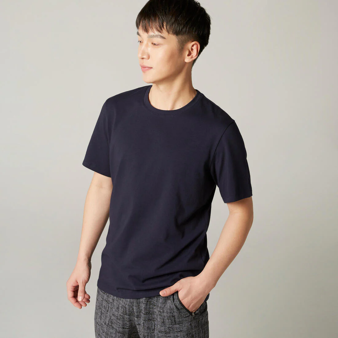 Men's Short-Sleeved Straight-Cut Crew Neck Cotton Fitness T-Shirt 500 Garnet - Image 49