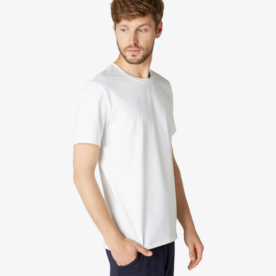 Men's Short-Sleeved Straight-Cut Crew Neck Cotton Fitness T-Shirt 500 Garnet - Image 64