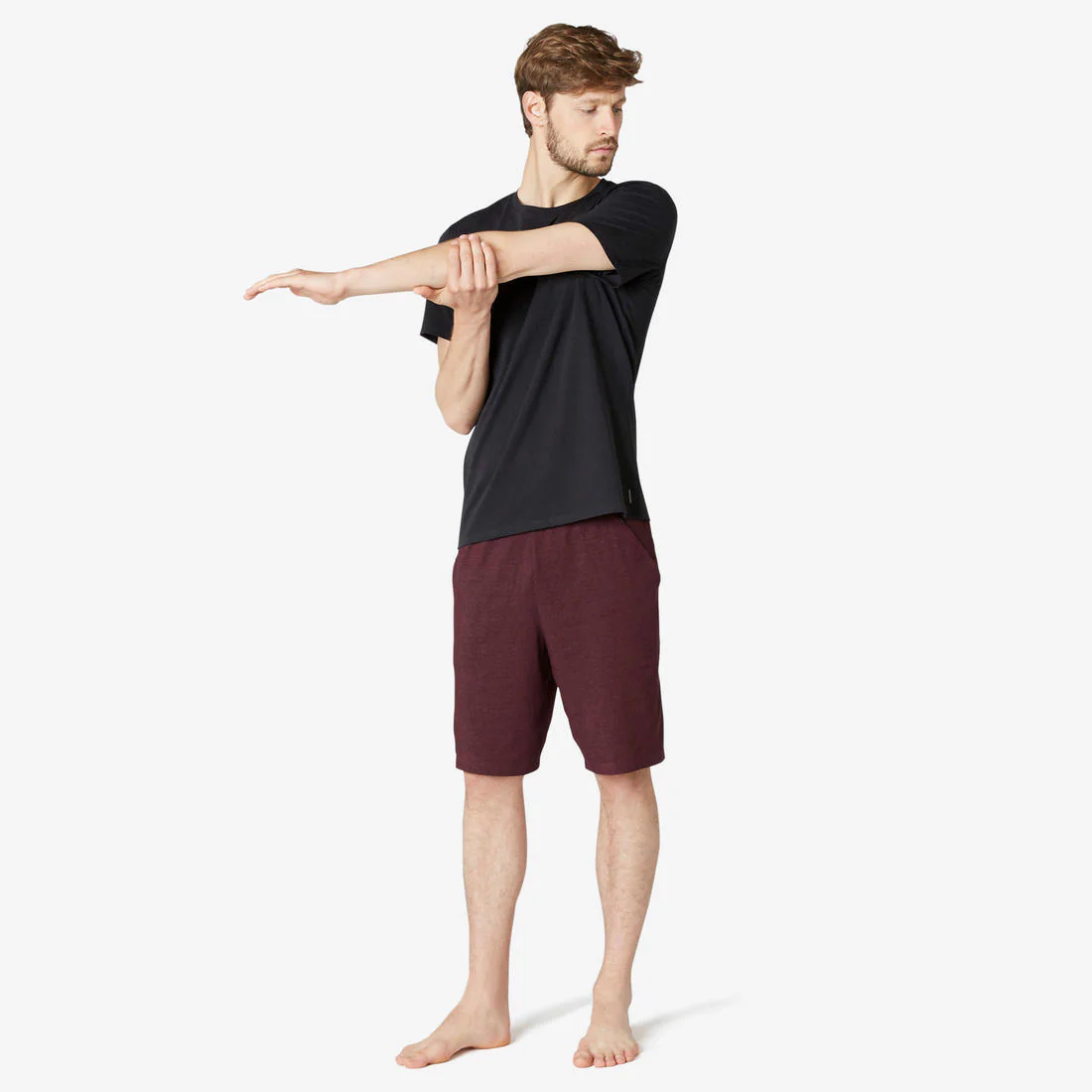 Men's Short-Sleeved Straight-Cut Crew Neck Cotton Fitness T-Shirt 500 Garnet - Image 78