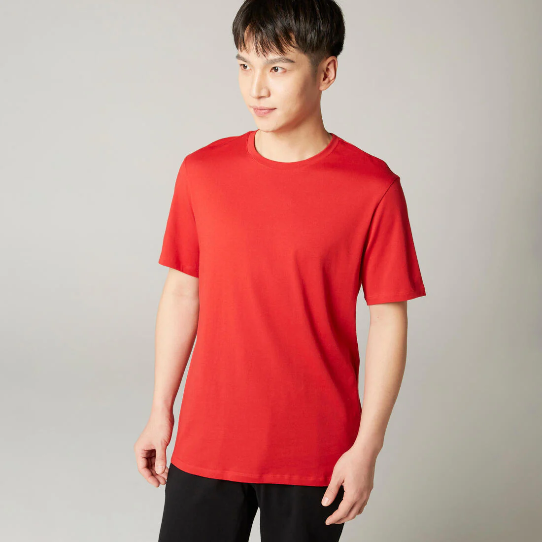 Men's Short-Sleeved Straight-Cut Crew Neck Cotton Fitness T-Shirt 500 Garnet - Image 91