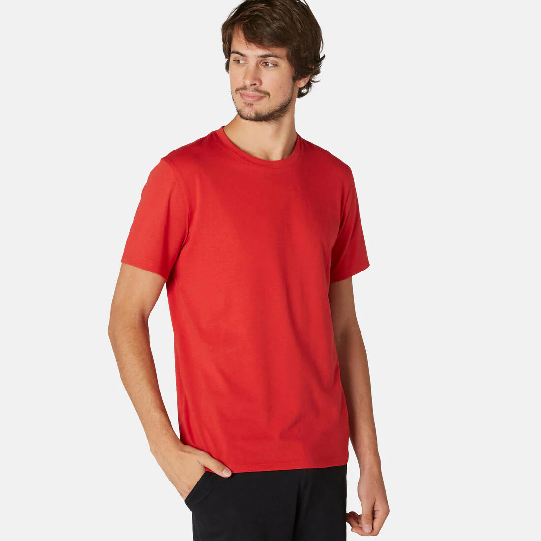 Men's Short-Sleeved Straight-Cut Crew Neck Cotton Fitness T-Shirt 500 Garnet - Image 94