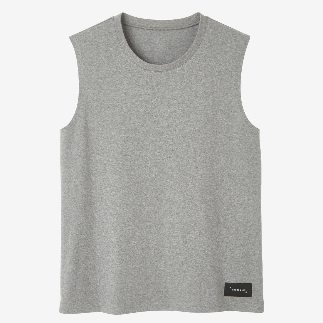 Men's Straight-Cut Crew Neck Stretchy Cotton Fitness Tank Top 500 Cosmeto - Mottled Grey - Image 4