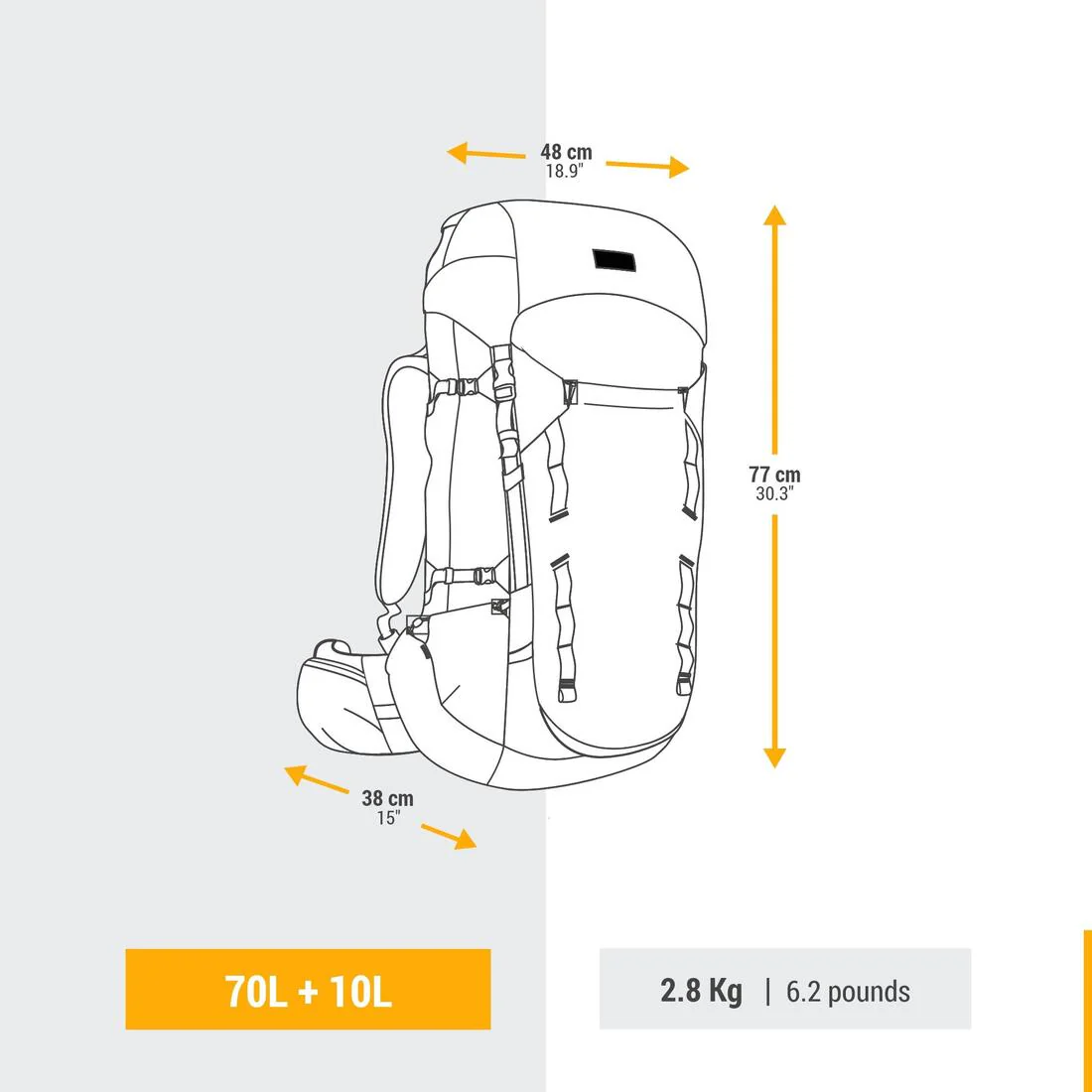 Men's Trekking 70+10L Backpack MT900 Symbium - Image 6