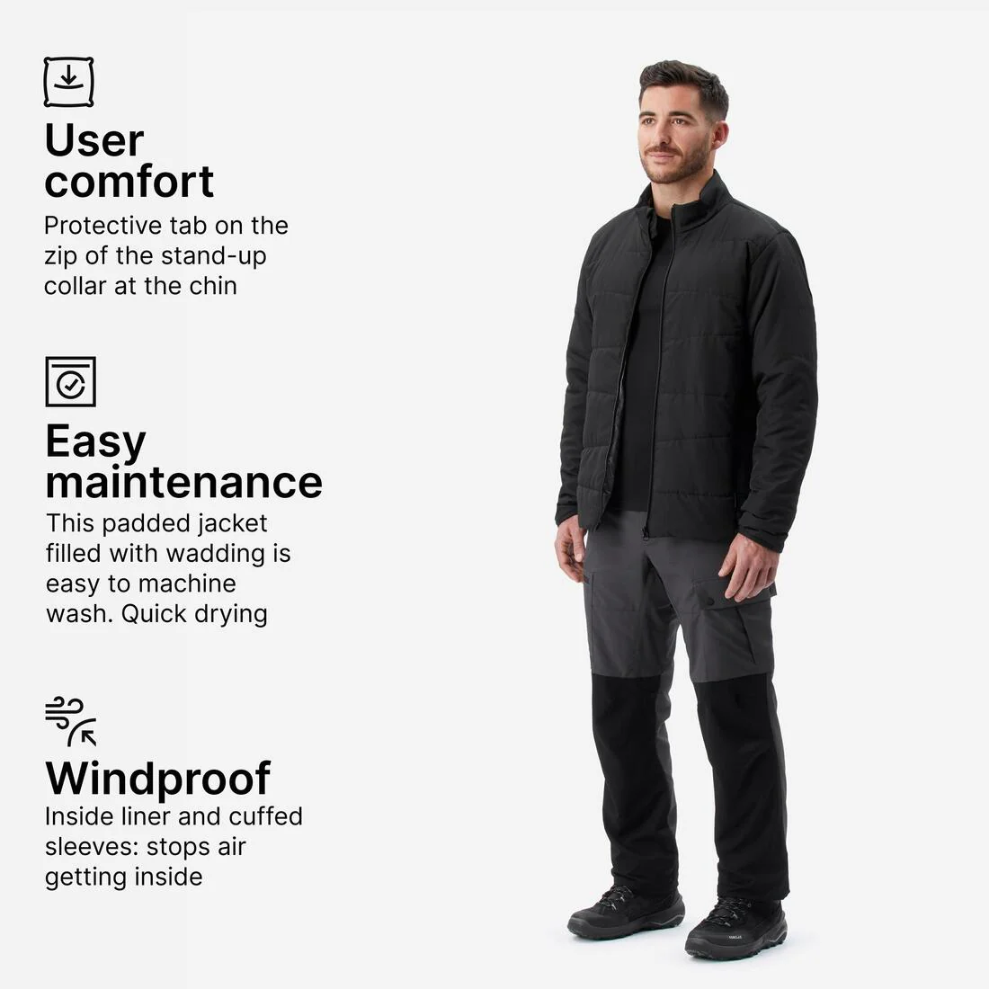 Men’s Trekking Synthetic Padded Jacket MT50 0°C - Black - Image 4
