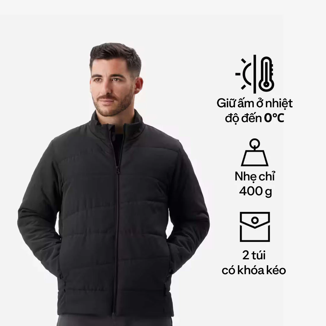 Men’s Trekking Synthetic Padded Jacket MT50 0°C - Black - Image 7