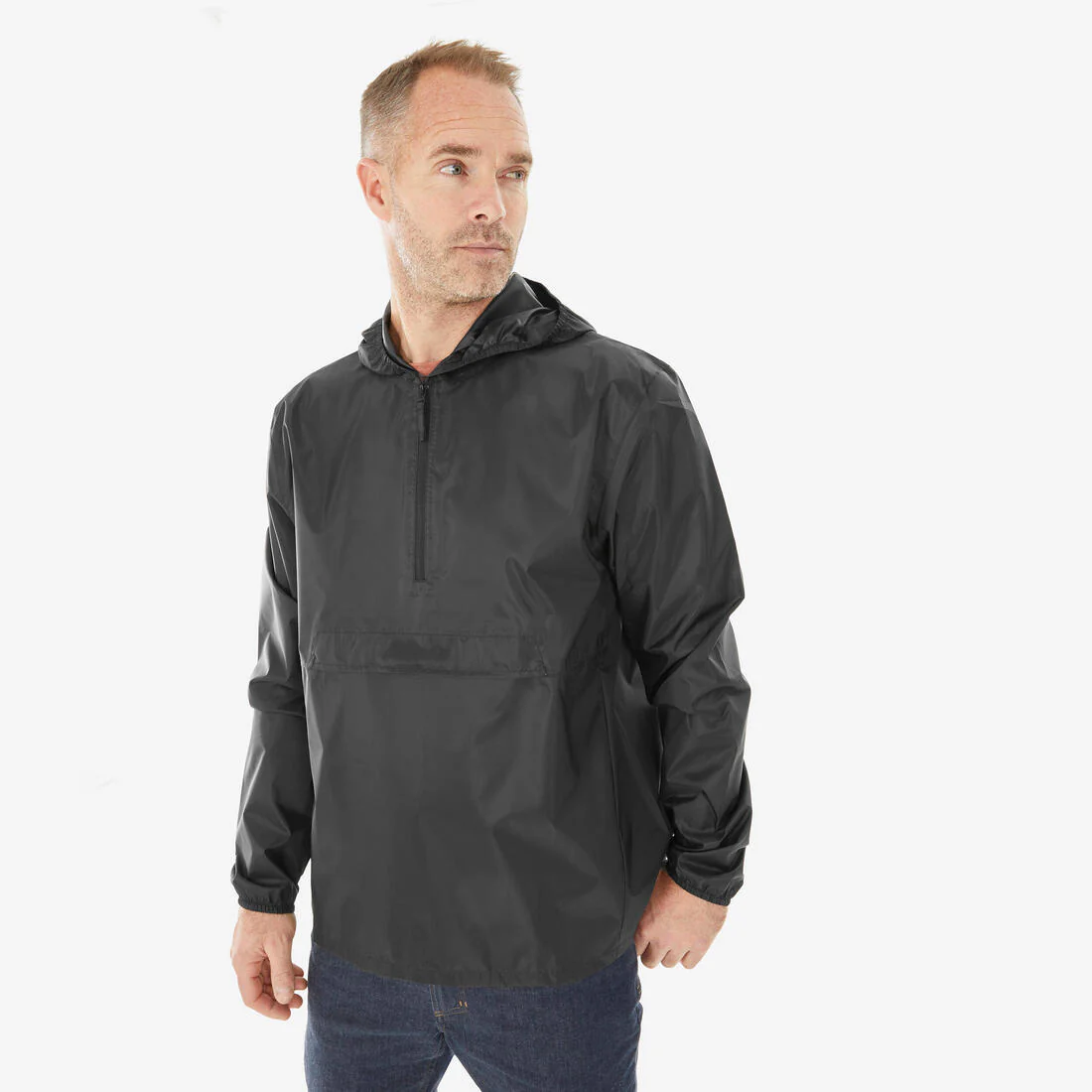 Men’s windproof and waterproof hiking jacket, Raincut 1/2 Zip - Black