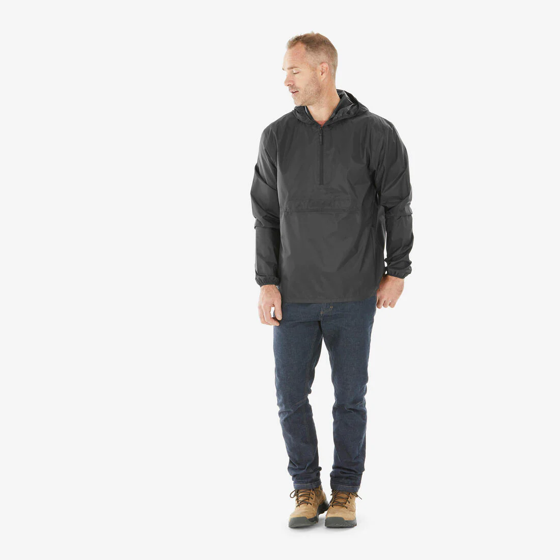 Men’s windproof and waterproof hiking jacket, Raincut 1/2 Zip - Black - Image 2