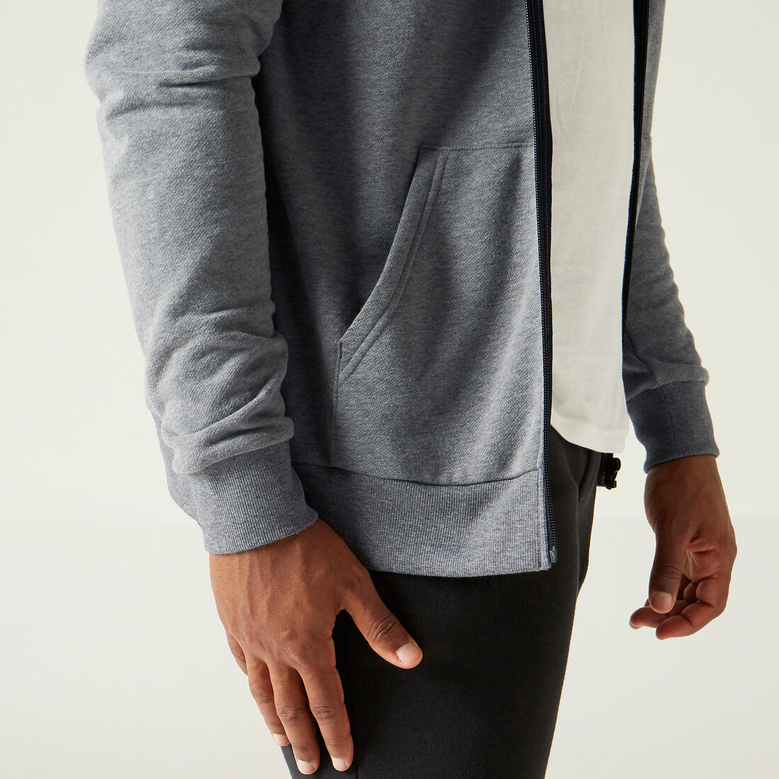 Men's Zip-Up Fitness Hoodie 100 - Grey - Image 3
