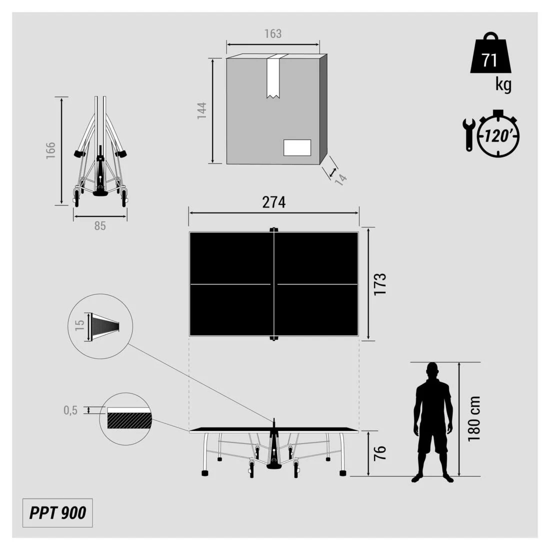 Outdoor Table Tennis Table PPT 900 - Grey - Image 3