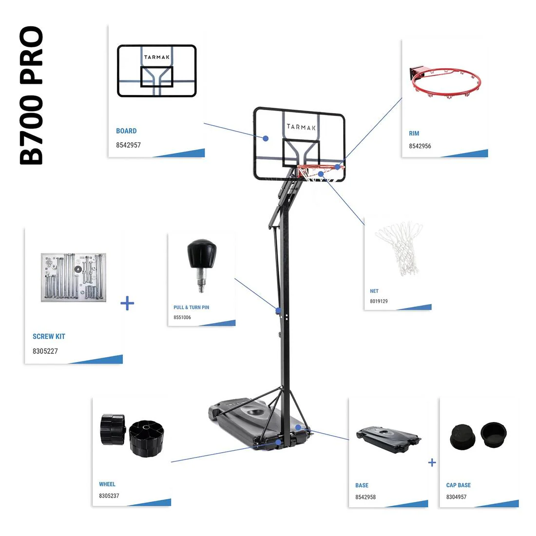 Overhanging Basketball Hoop for Dunking, Height Adjustable 2.40m to 3.05m, B700 - Image 9