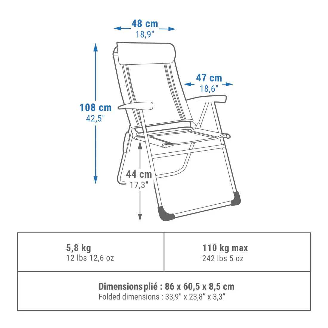 Reclining camping armchair, foldable and comfortable - Image 4