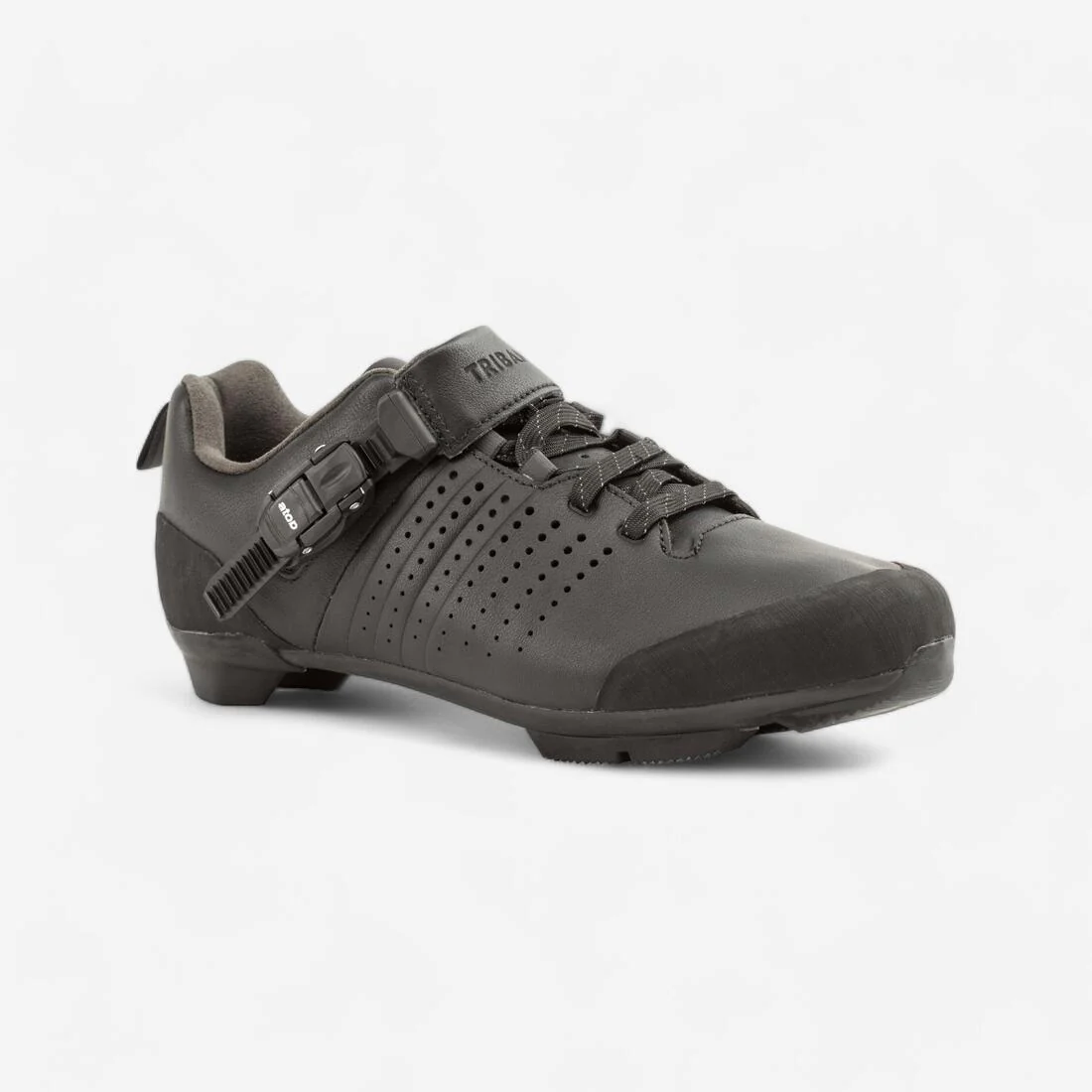 Road and Gravel Cycling Leather Lace-Up SPD Shoes GRVL 520 - Black