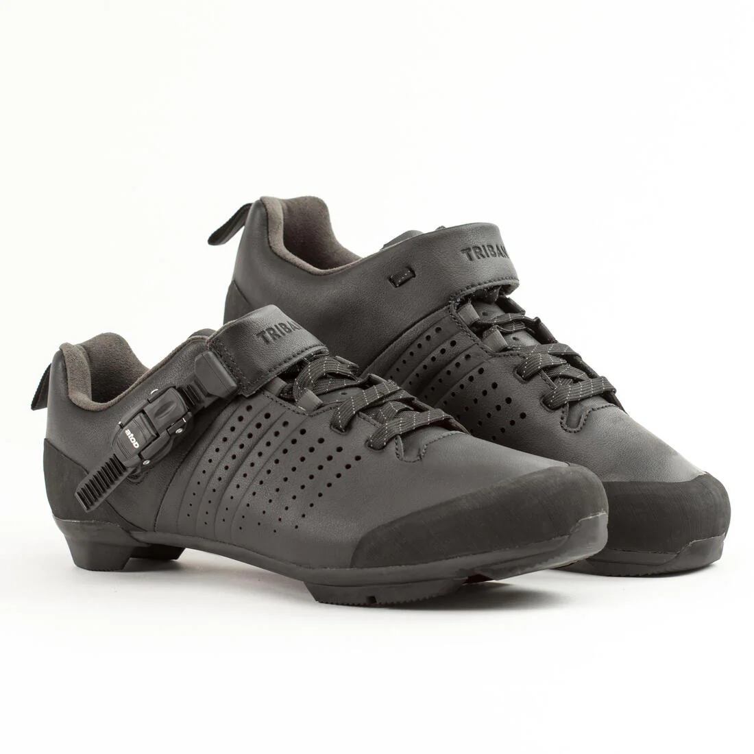 Road and Gravel Cycling Leather Lace-Up SPD Shoes GRVL 520 - Black - Image 2
