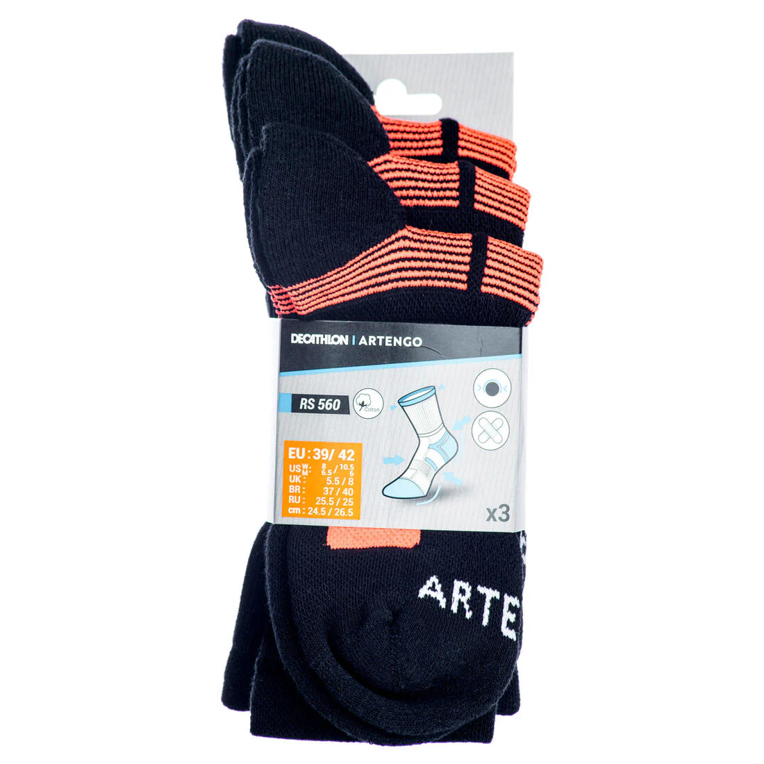 RS 560 High-Rise Sports Socks Tri-Pack - Black/Orange - Image 7