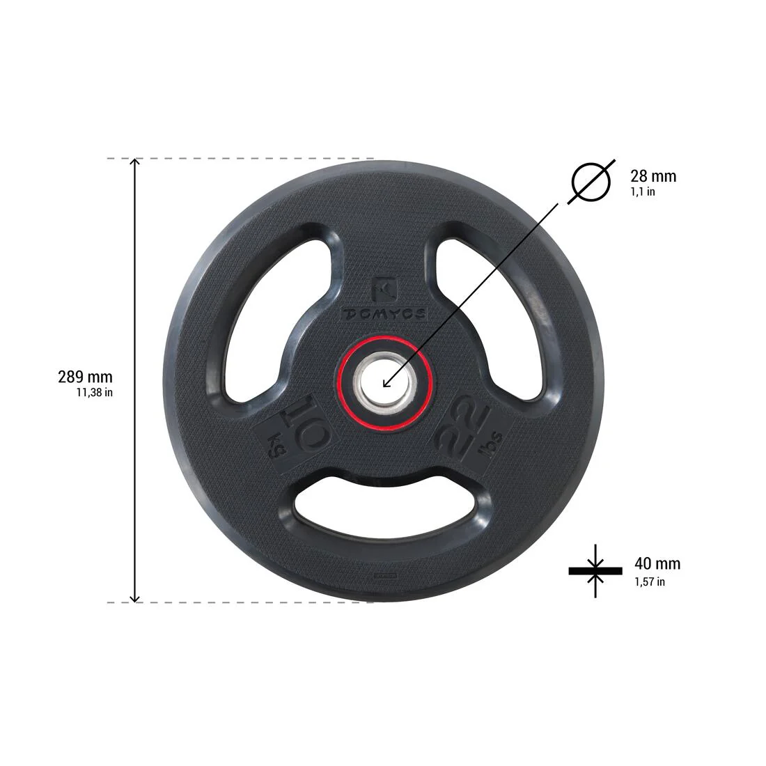 Rubber Disc Weight with Handles 10 kg 1 Inch / 28mm Partly Recycled Cast Iron - Image 3