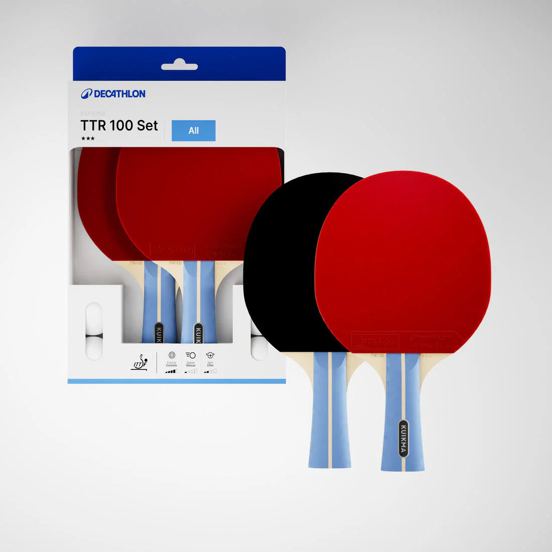 Set of 2 Bats TTR 100 Versatile ITTF School + Balls - Image 9