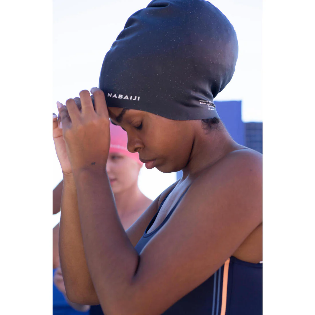 Silicone swimming cap - One size - Thick hair - Black - Image 4