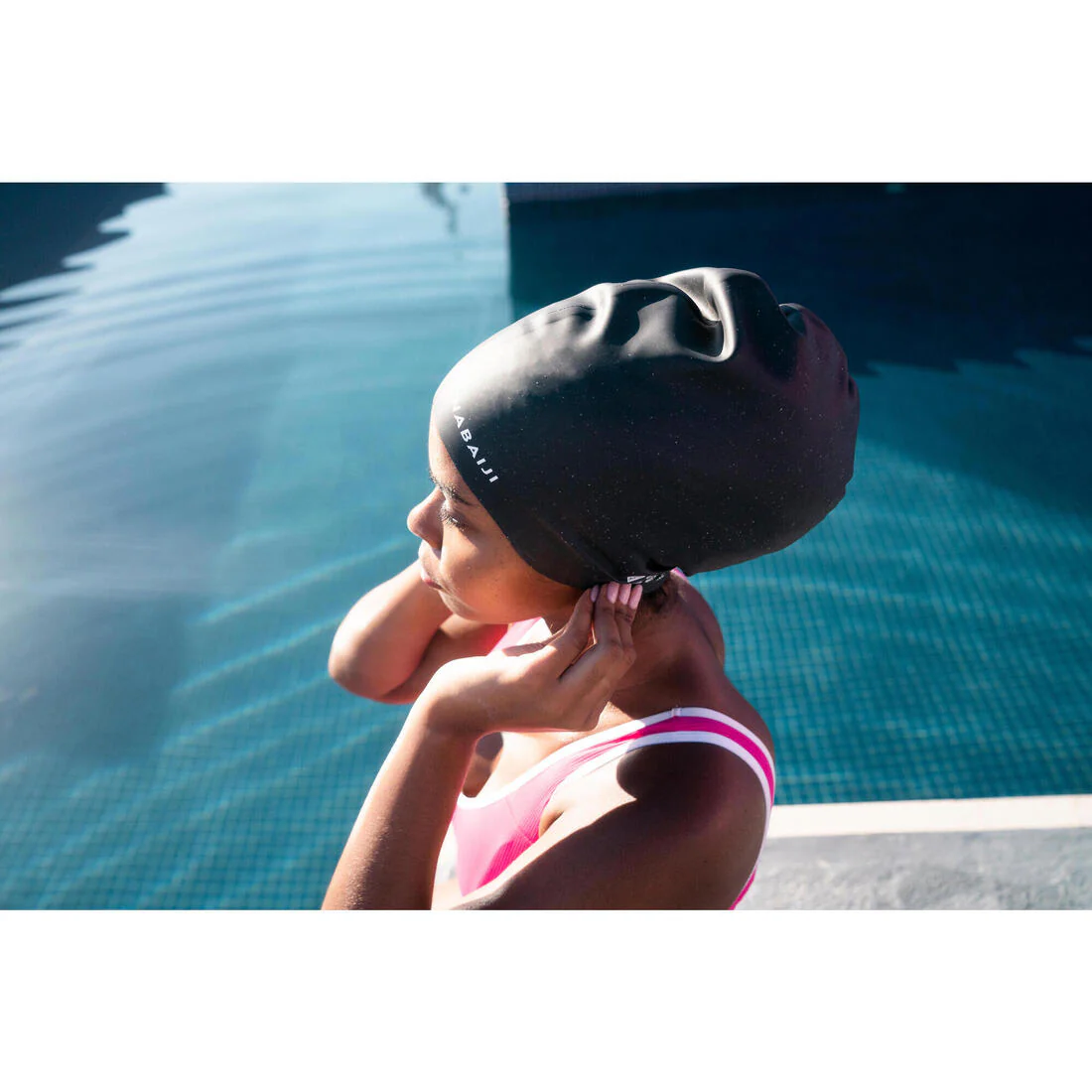 Silicone swimming cap - One size - Thick hair - Black - Image 5