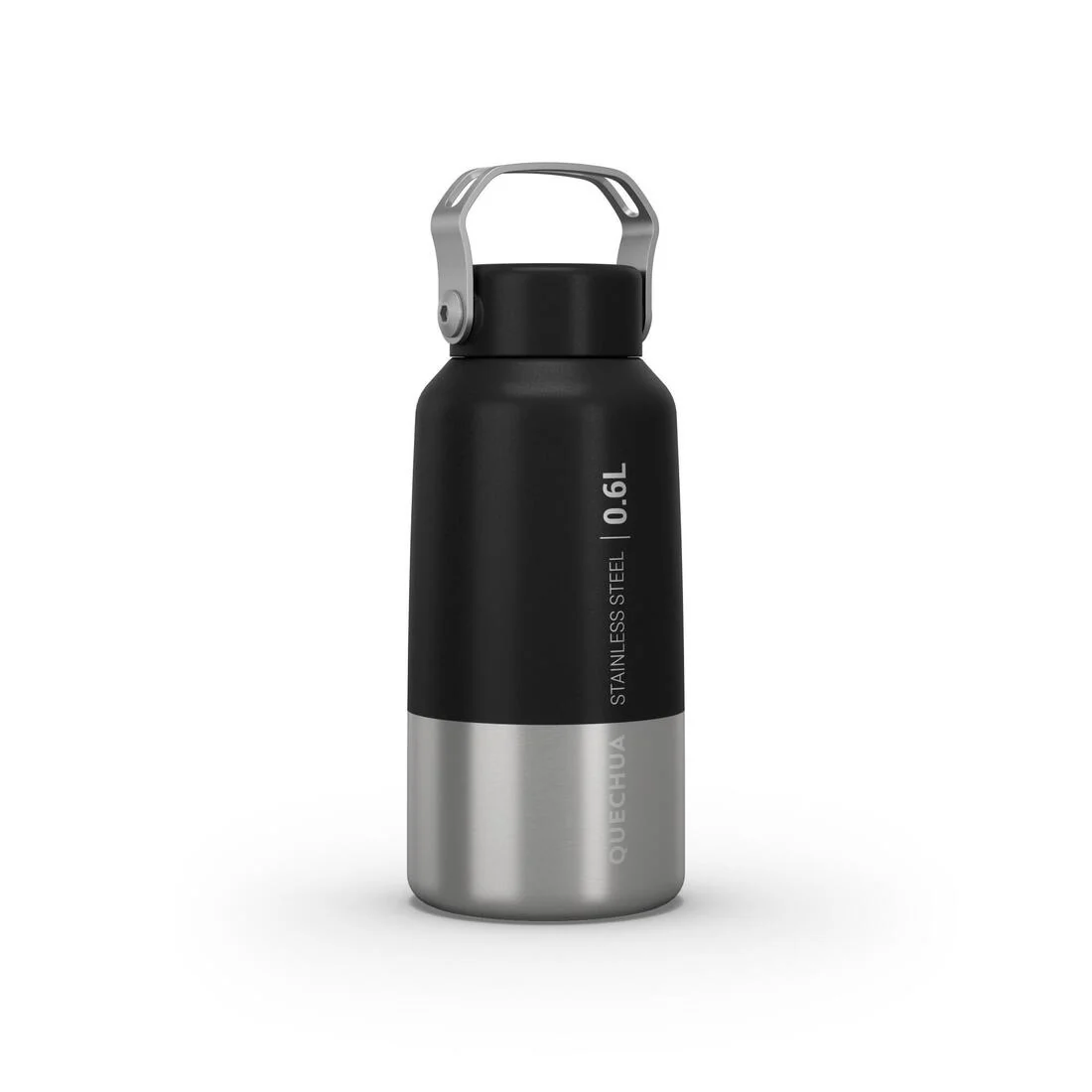 Stainless steel flask 0.6 L with screw cap for Hiking - black