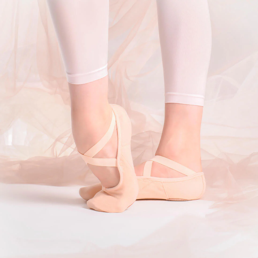 Stretch Canvas Split-Sole Demi-Pointe Ballet Shoes Size 7 to 7.5 - Salmon - Image 9