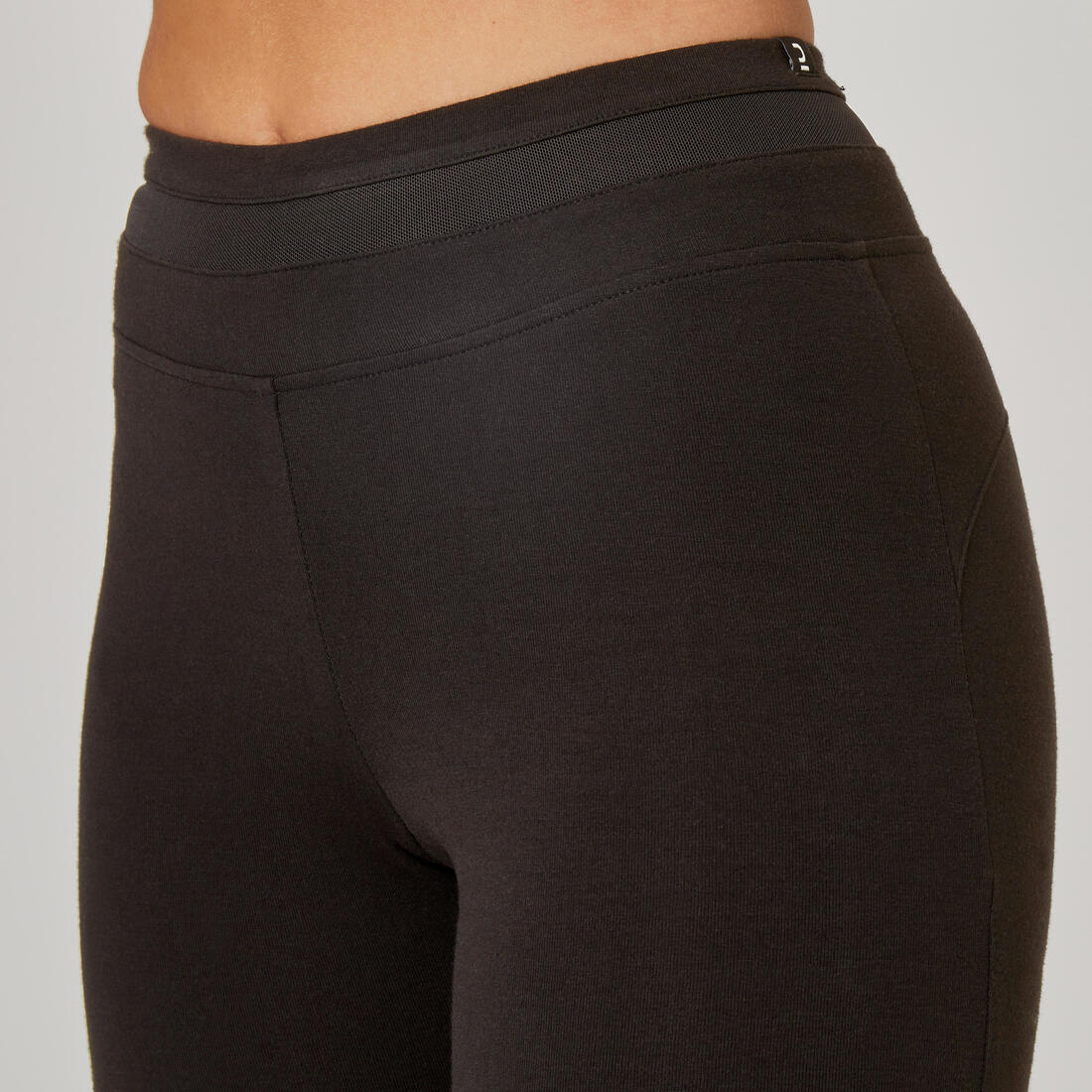 Stretchy High-Waisted Cotton Fitness Leggings with Mesh - Black - Image 6