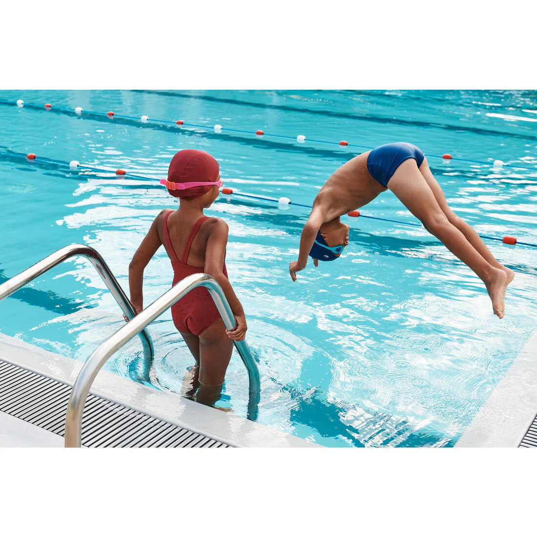 Swimming kit for girls: swimsuit, goggles, cap, bag - 100 Purple - Image 7
