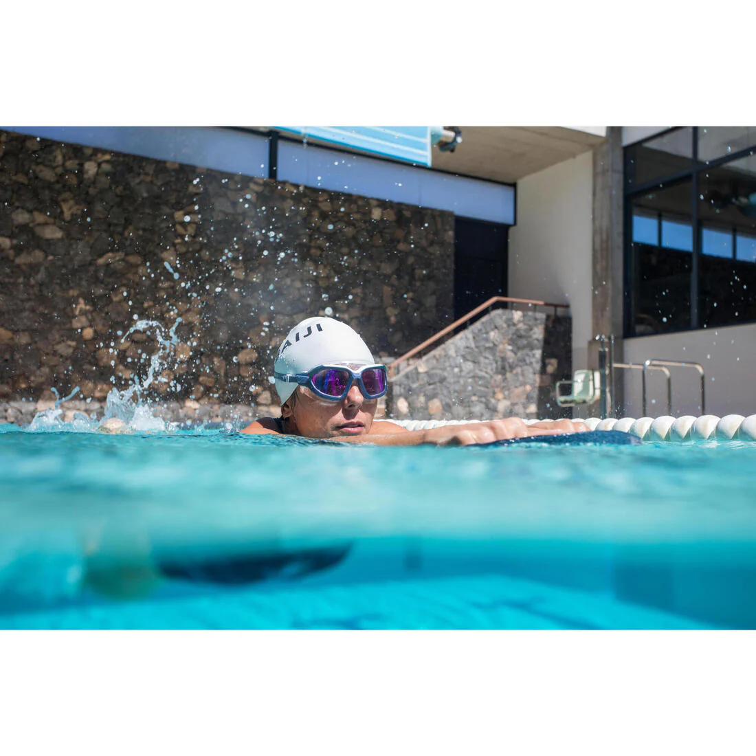 Swimming pool mask ACTIVE - Mirror lenses - Small size - Blue white - Image 8