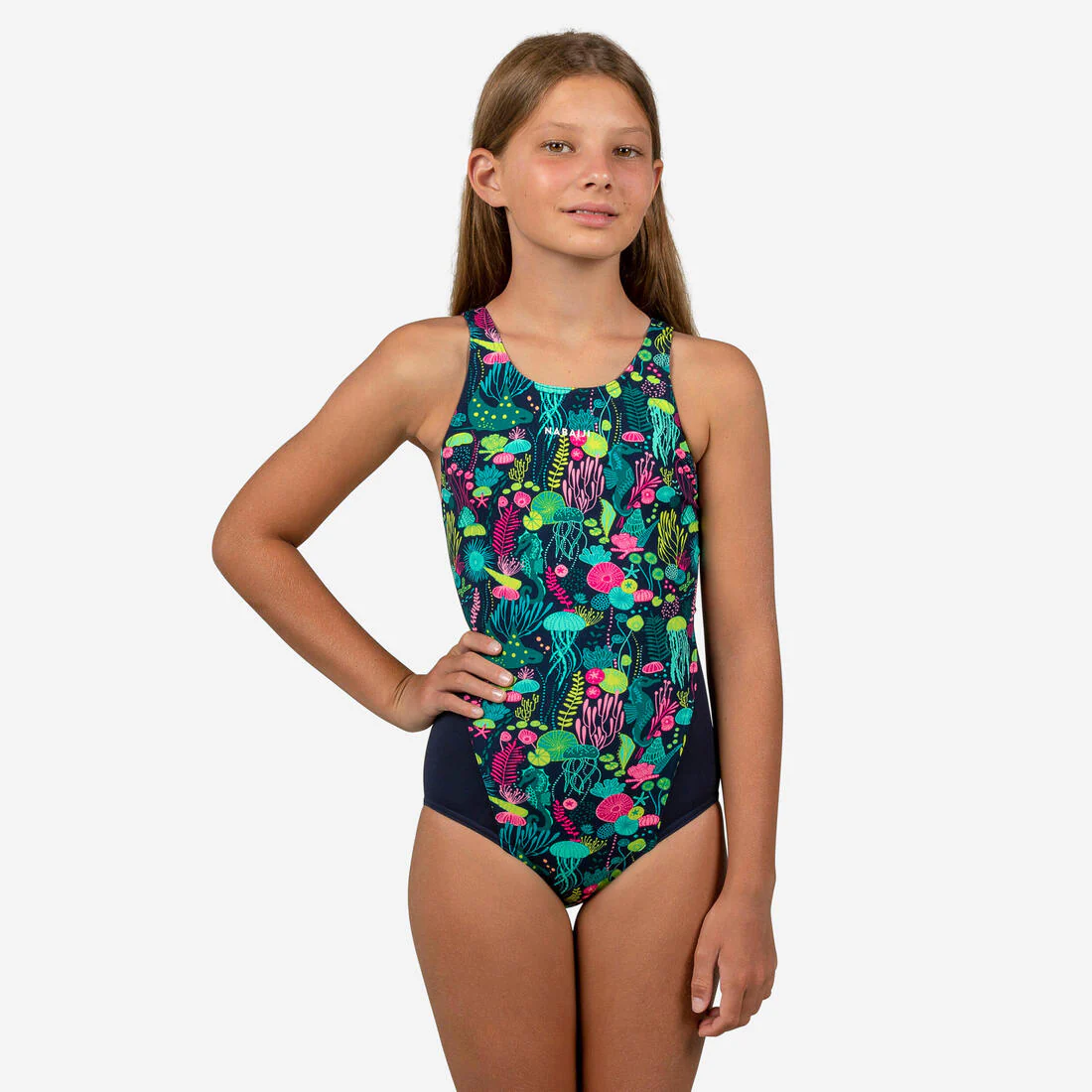 Teen girls’ swimming 1-piece swimsuit - 500 Kamiye fire