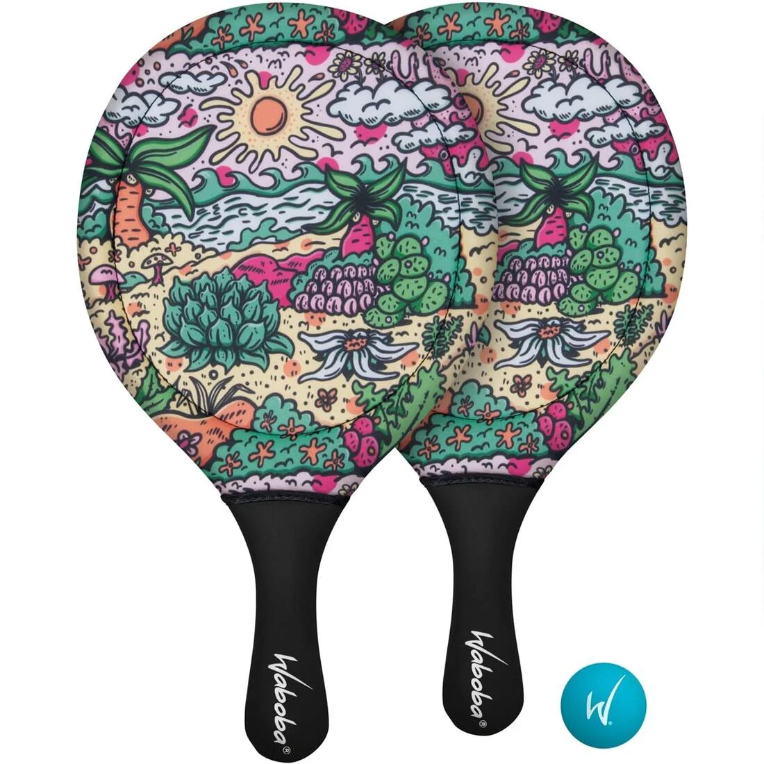 Waboba Tropical Beach Paddle Set - Neoprene Covered PP Frame with PVC Ball - Image 3