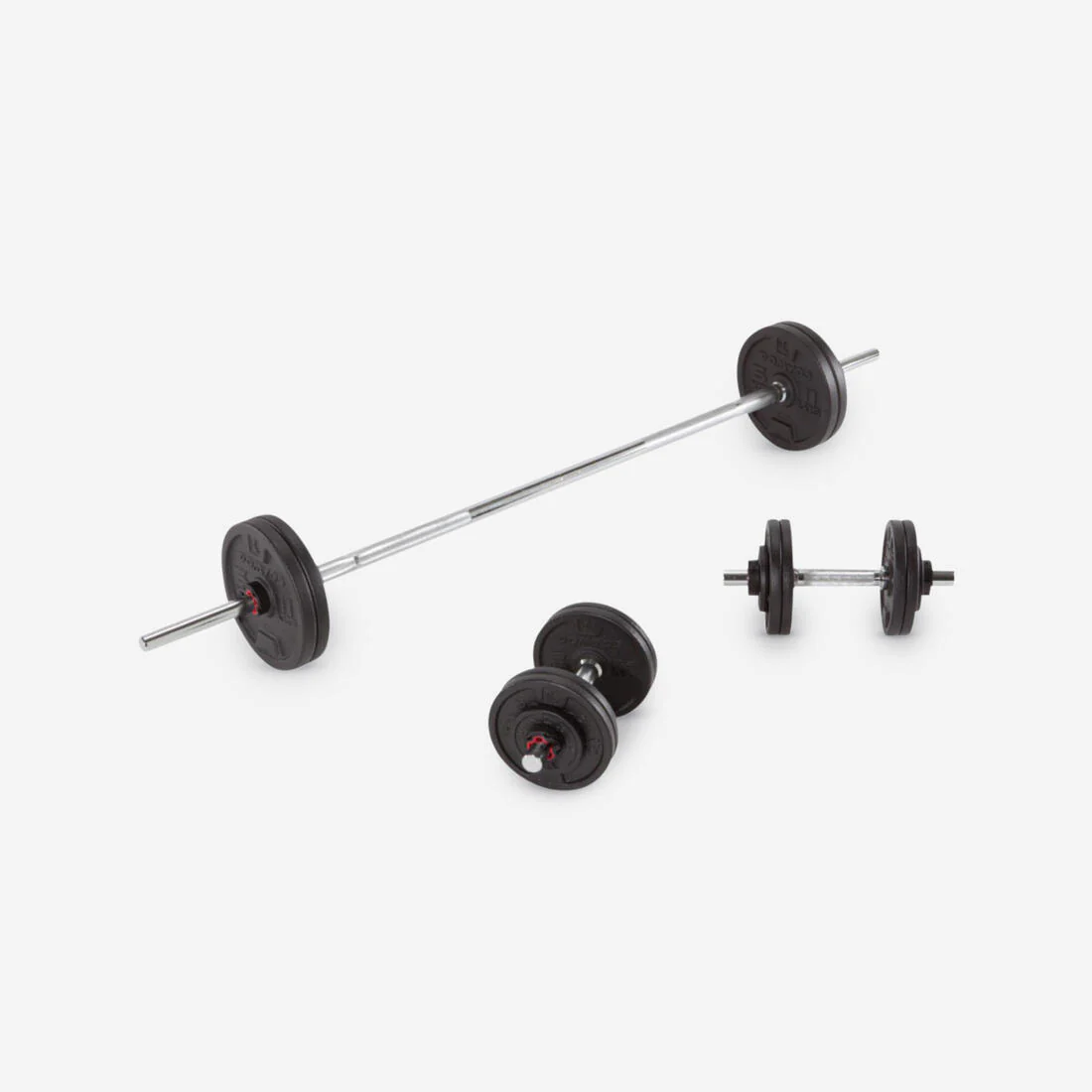 Weight Training 50 kg 80% Recycled Cast Iron Dumbbells and Bar Set