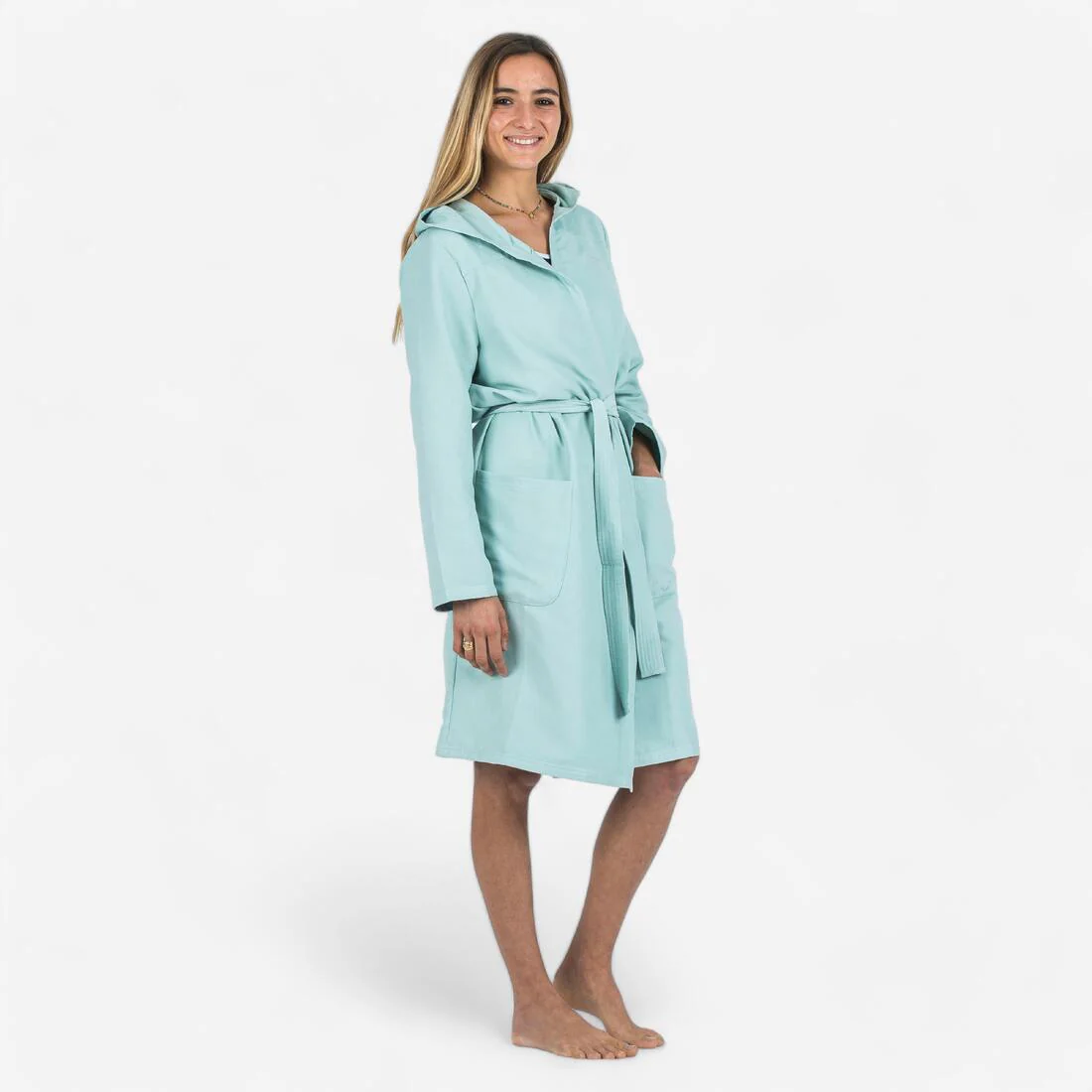Women’s compact microfibre pool bathrobe with hood light green