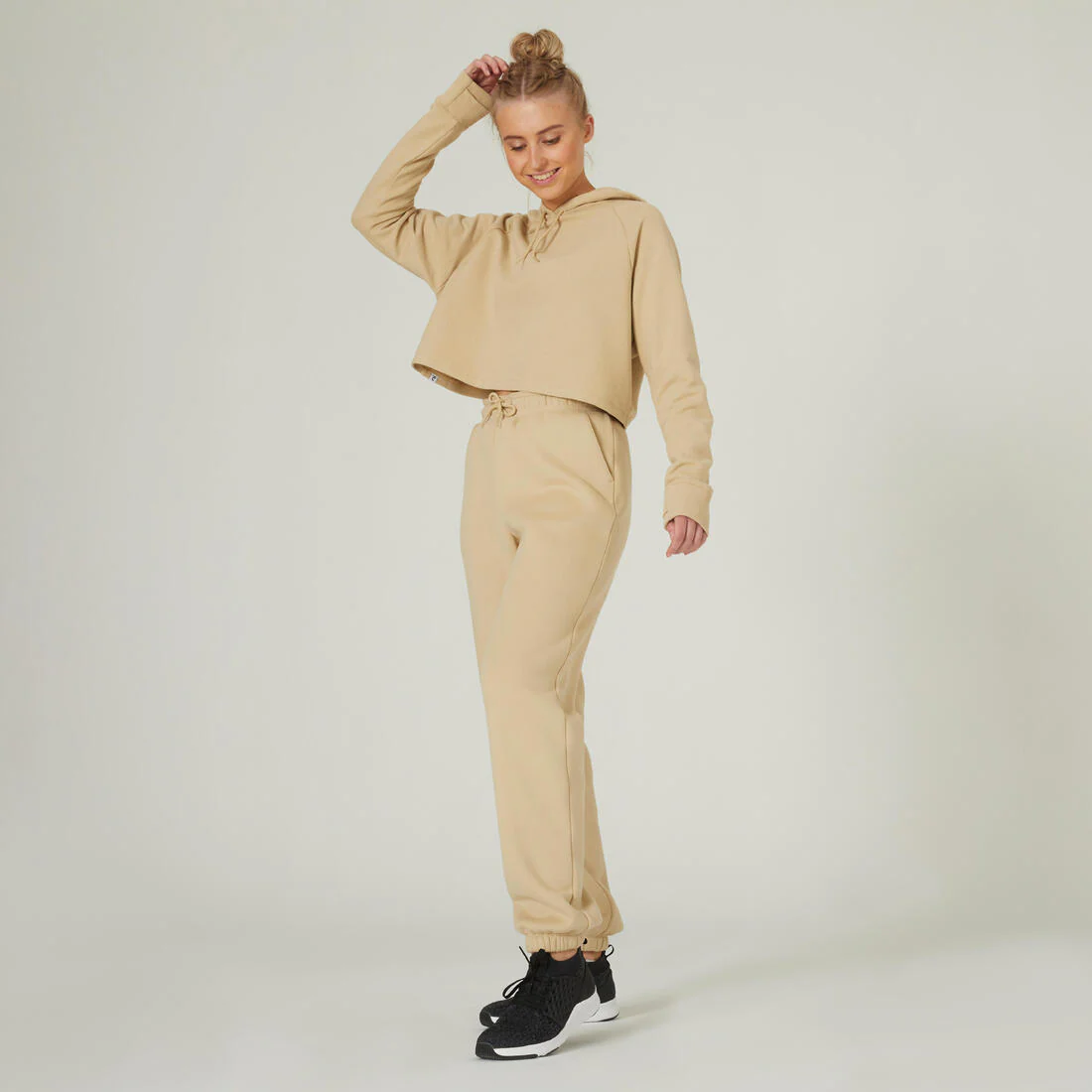 Women's Fitness Cropped Hoodie 520 - Beige - Image 3