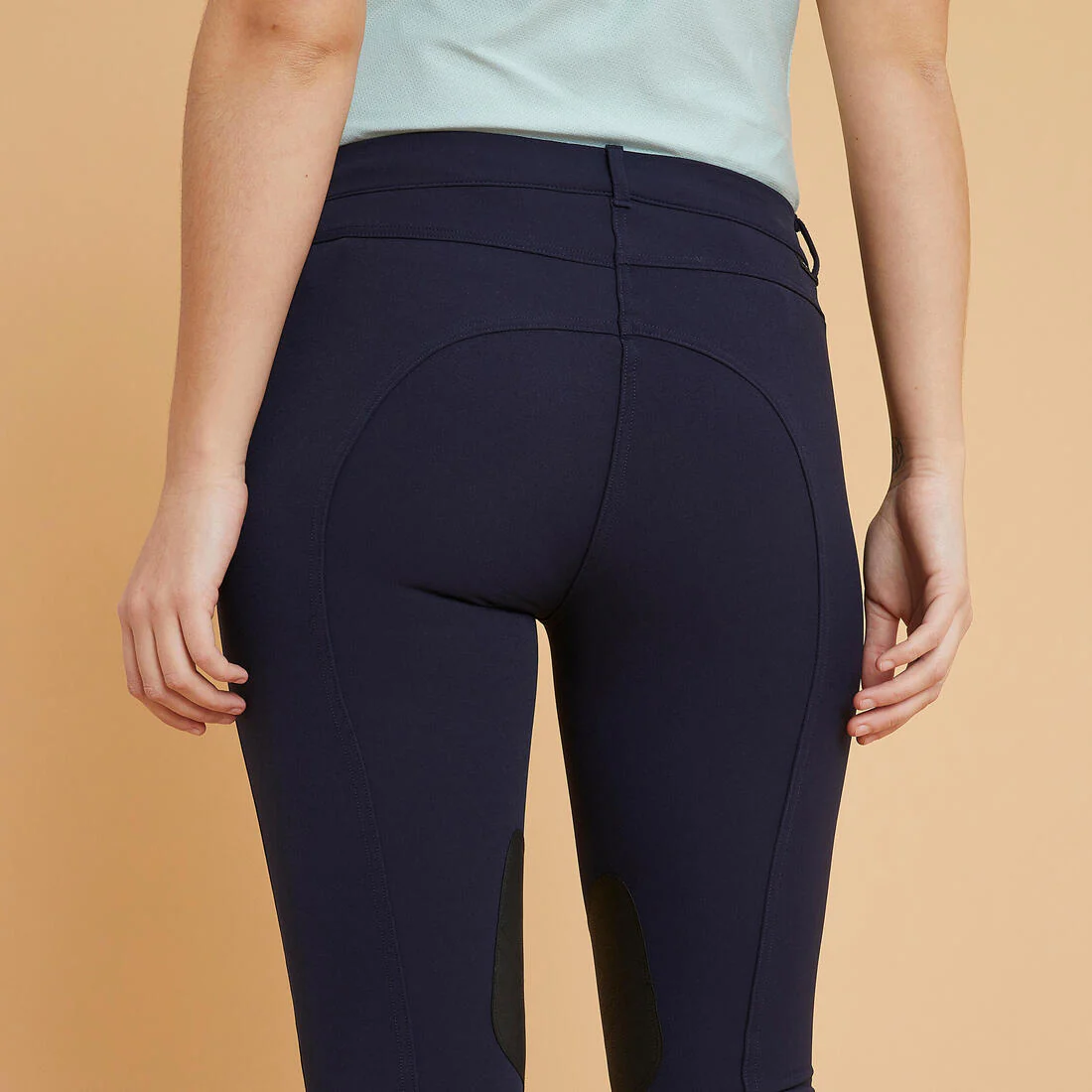 Women's Horse Riding Grippy Suede Patch Jodhpurs 500 - Navy - Image 3