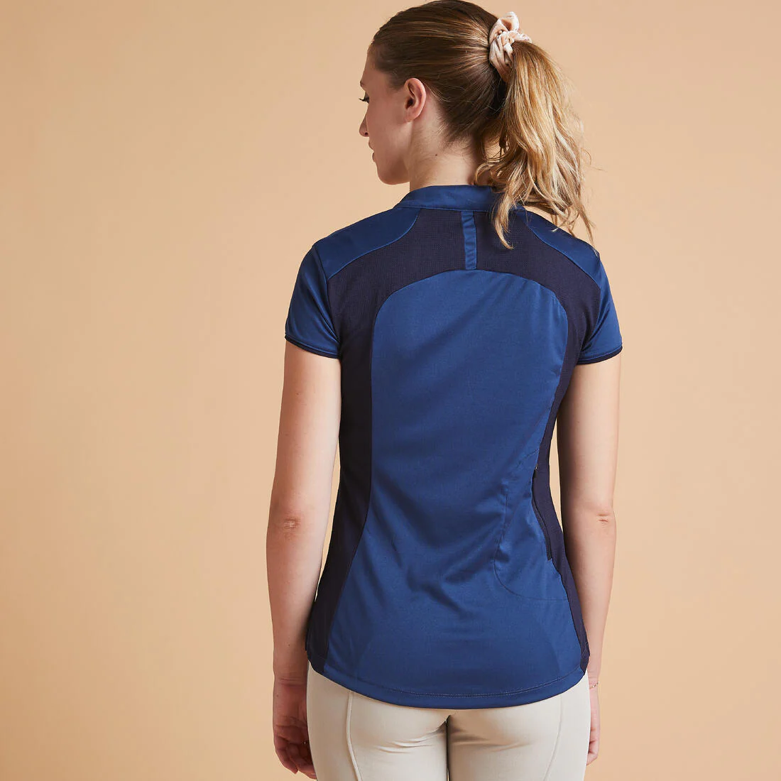 Women's Horse Riding Short-Sleeved Mesh Polo Shirt 500 - Slate Blue - Image 3