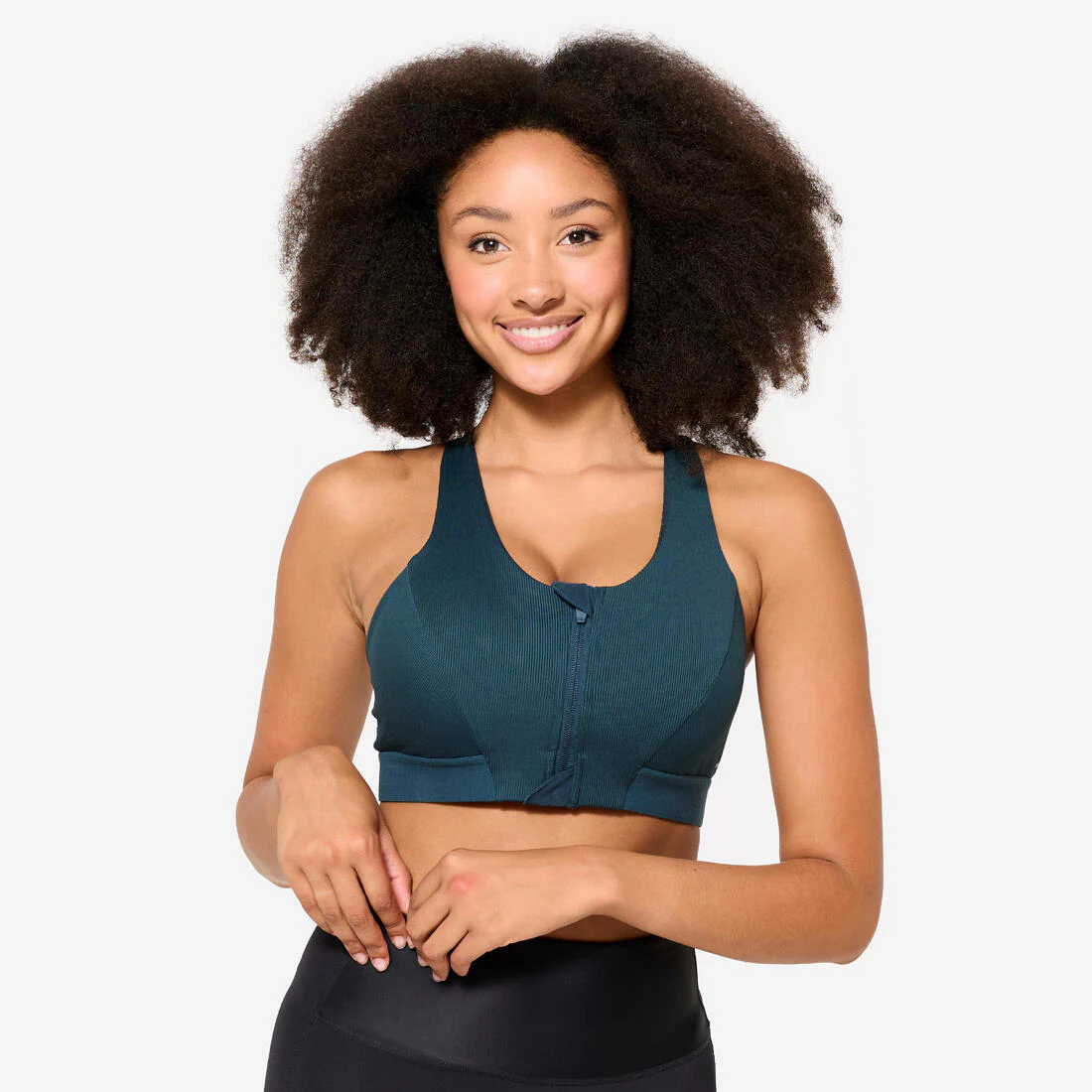 Women's Medium Support Ribbed Zip-Up Sports Bra - Smoky - Image 2