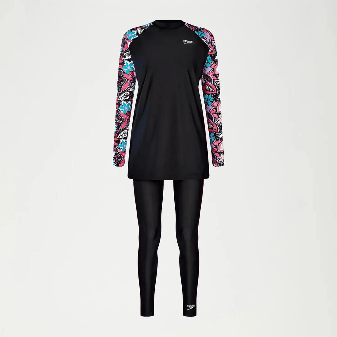Women's Modesty Printed 3 Piece Set Black/Coral - Image 3