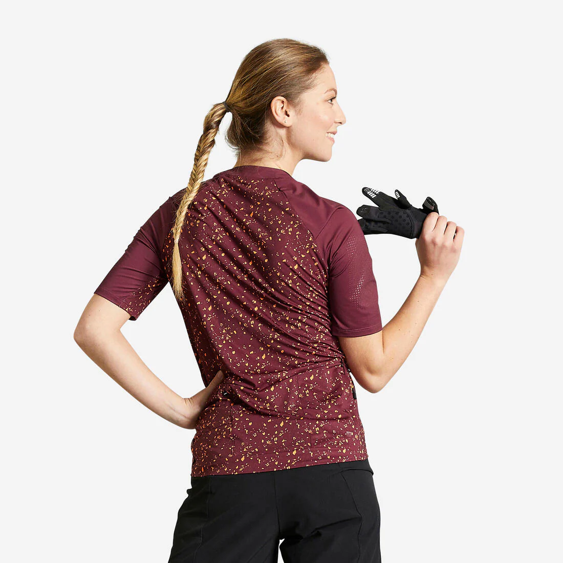 Women's Short-Sleeved Mountain Bike Jersey EXPL 500 - Burgundy - Image 2