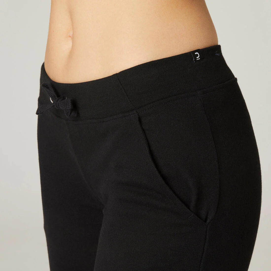 Women's Straight-Cut Cotton Jogging Fitness Bottoms With Pocket 500 - Black - Image 4