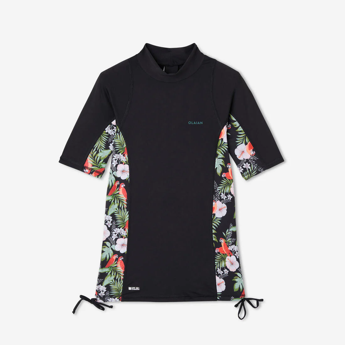 Women’s UV-protective short sleeve t-shirt surf top 500 black and floral PARROT - Image 12